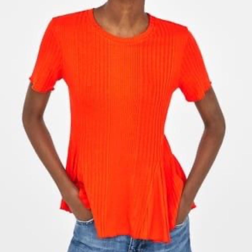 Zara Vibrant Orange Short Sleeve Top